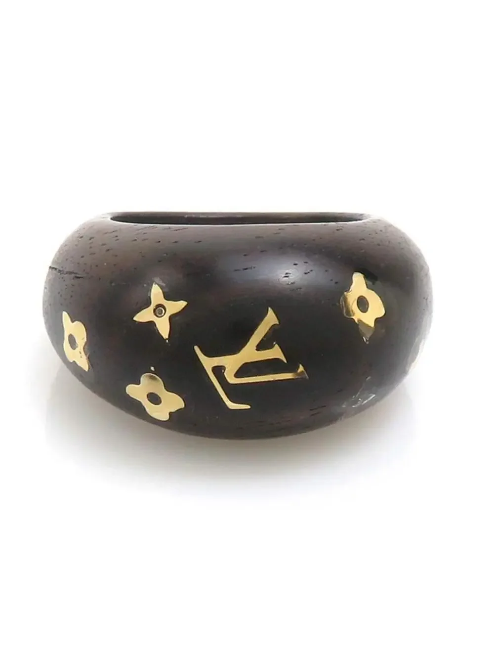 Auth Louis Vuitton Ring Brown/Gold Wood #303084L15B
